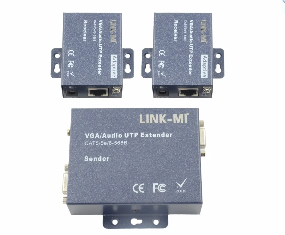 LINK-MI LM-102T 2 канала 1080P VGA Видео Аудио передатчик по UTP RJ45 кабель 1x2 VGA сплиттер с 2x100 м приемниками