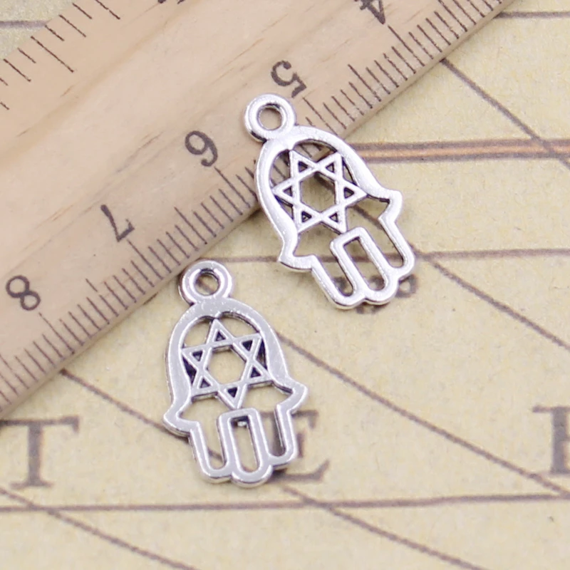 

30pcs Charms Hamsa Palm Hand Star 20x12mm Tibetan Silver Color Pendants Antique Jewelry Making DIY Handmade Craft