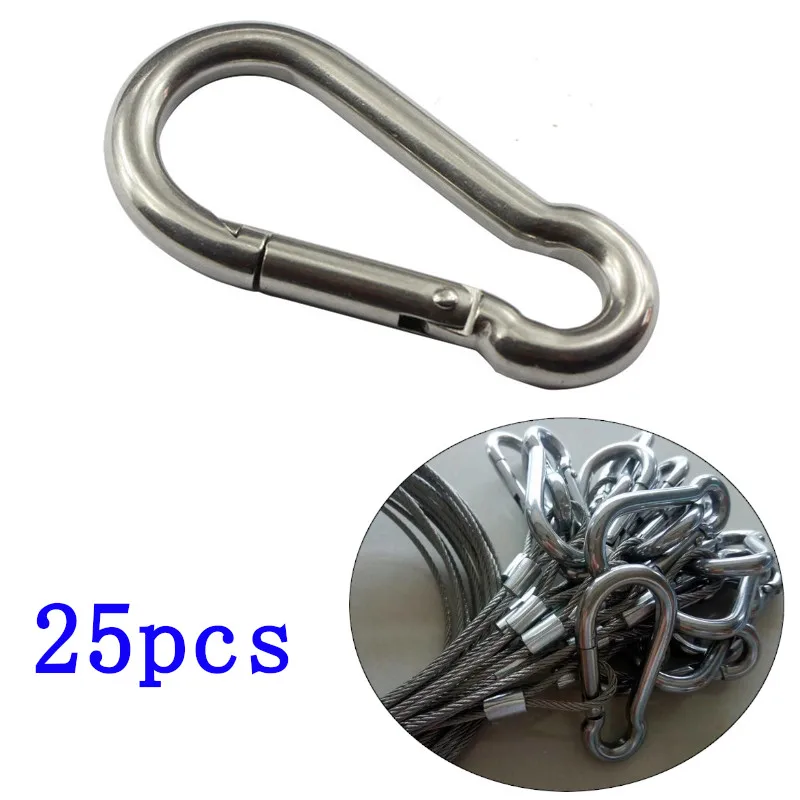

25pcs 304 Stainless Steel Spring Snap Quick Link Lock Ring Carabiner Mountaineering Buckle M4 M5 M6 M8 Silver Keychains