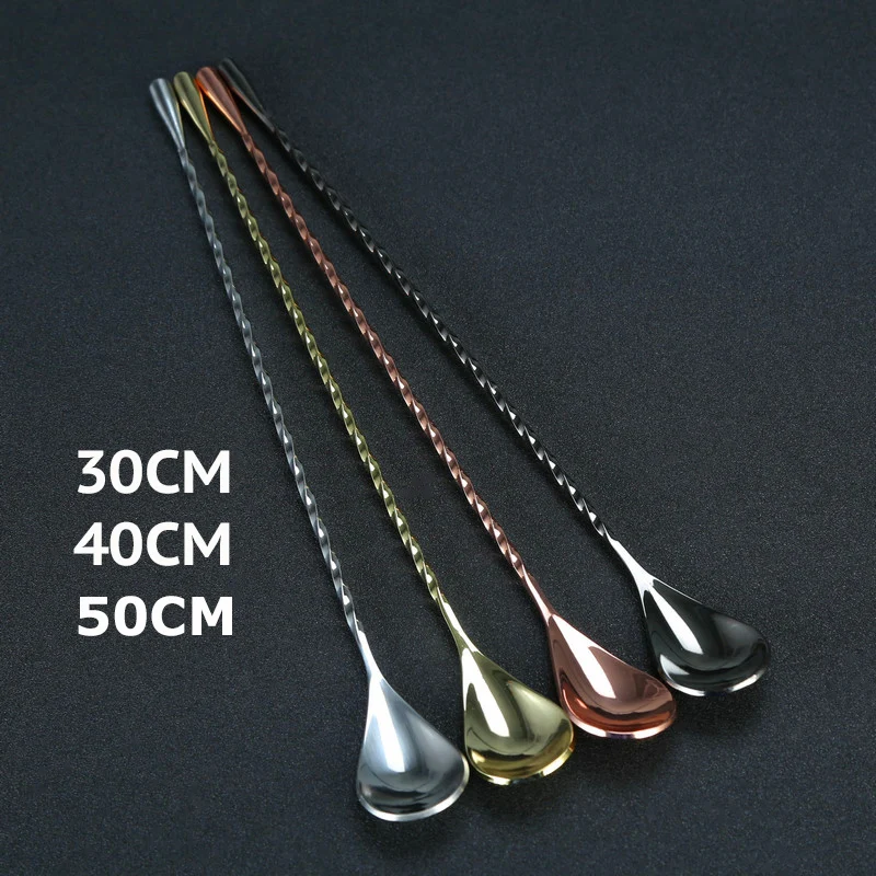 30cm/40cm/50cm Teardrop Cocktail Bar spoon Mixing Spoon 304 Stainless Steel Twisted Mixing Stir Spoon Bar Tool