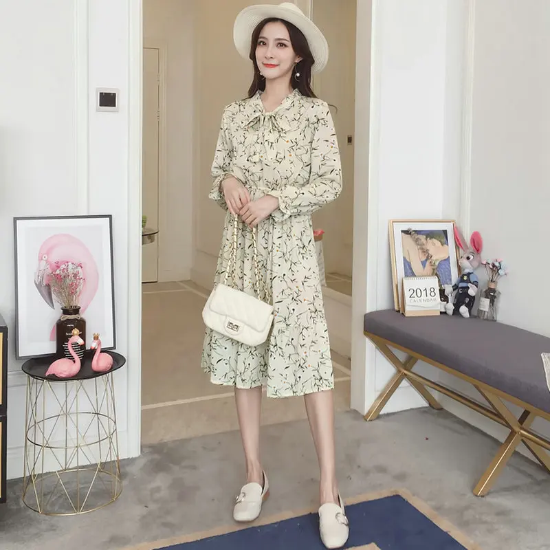 BOBOBKATEER 2018 Новое корейское осеннее платье с цветочным принтом для женщин Vestidos De