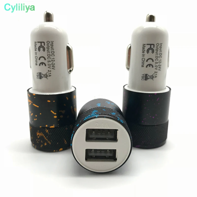 100 шт цветной рисунок 3.1A двойной USB порт автомобильные зарядные устройства