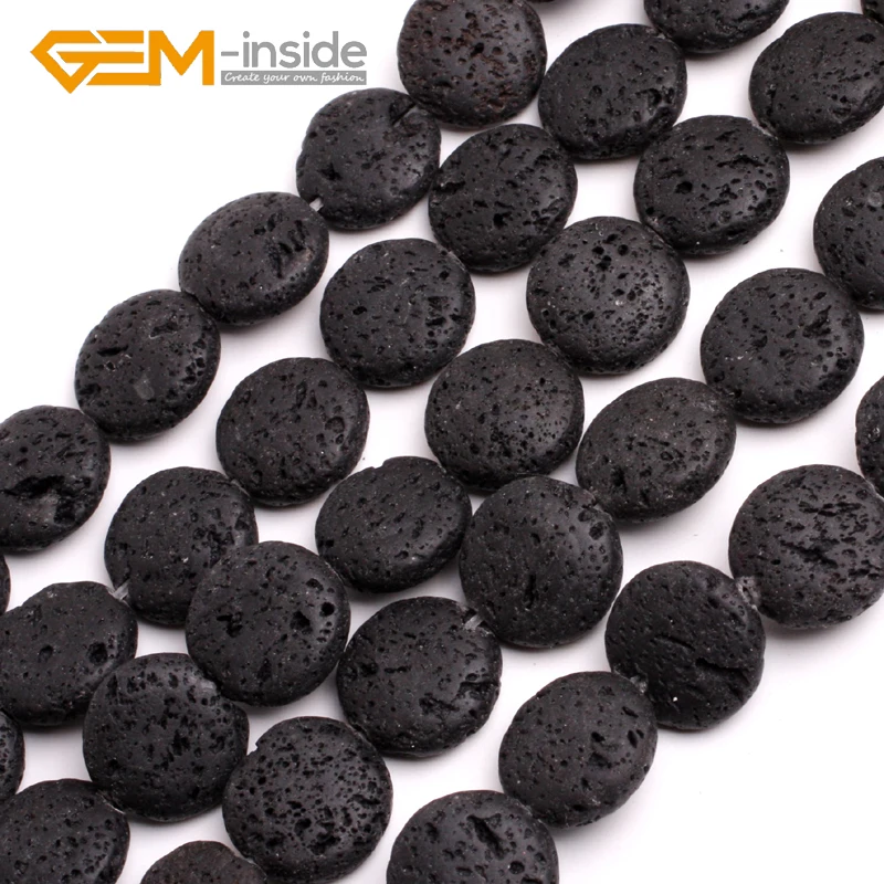 Черные бусины из натуральной вулканической лавы в форме монеты для