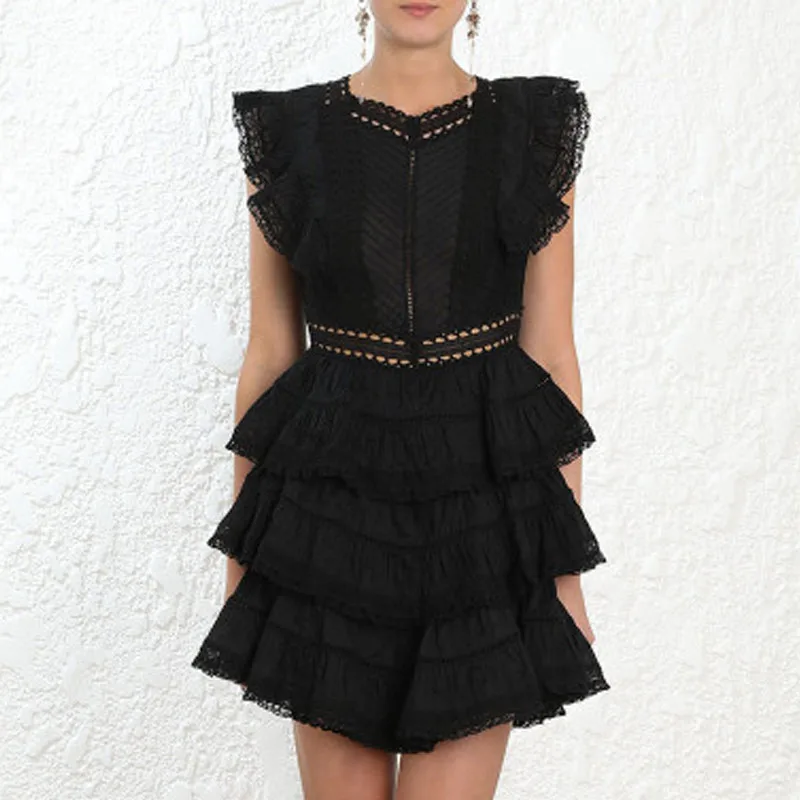 BLLOCUE 2019 High-end Luxury Runway Self Portrait Dresses Women Summer Sexy Backless Hollow Out Lace Sleeveless Ruffles Dress | Женская