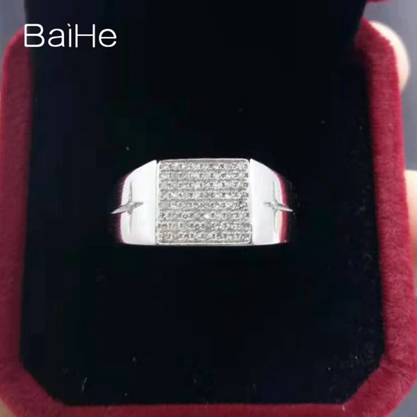 BAIHE Solid 14 K белое золото(AU585) 0.3CT Сертифицированный H/SI один круглый надрез натуральные Алмазы обручальные мужские кольца
