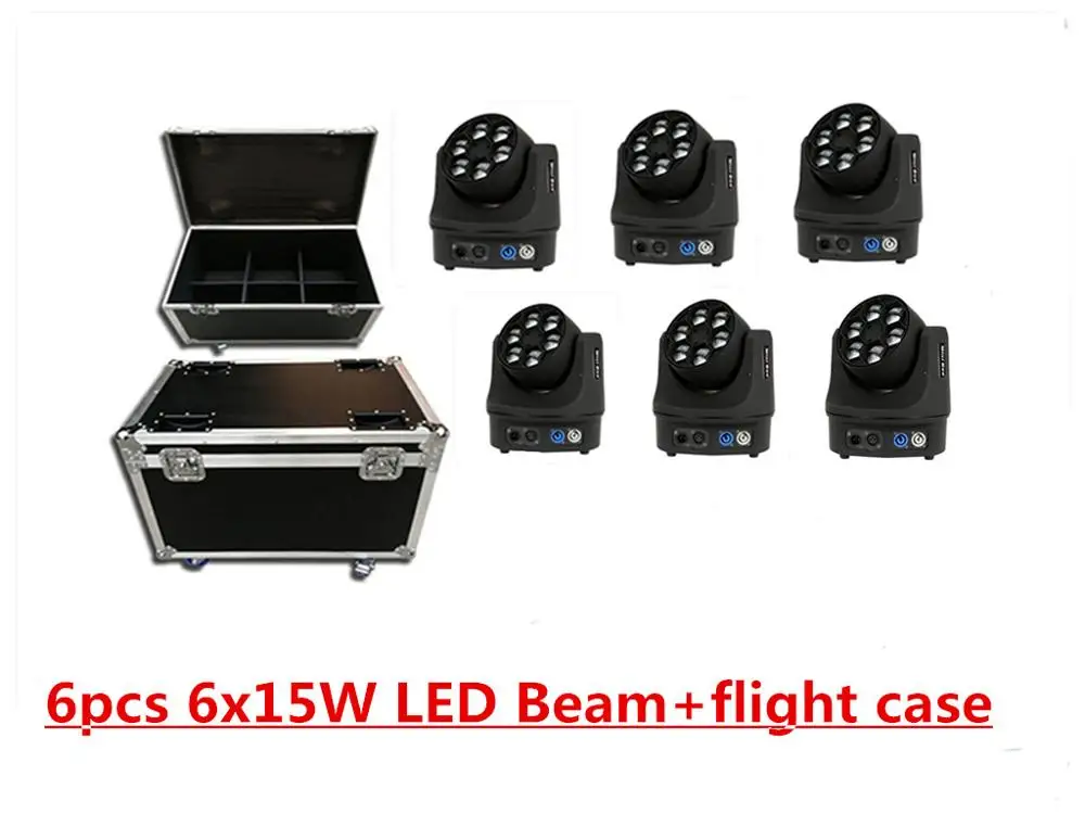 6 unids 6x15 w + flightcase 1 2 m Кабель dmx rgbw 4 в mini led viga wash abeja ojo Head movil dj luz|Эффект освещения