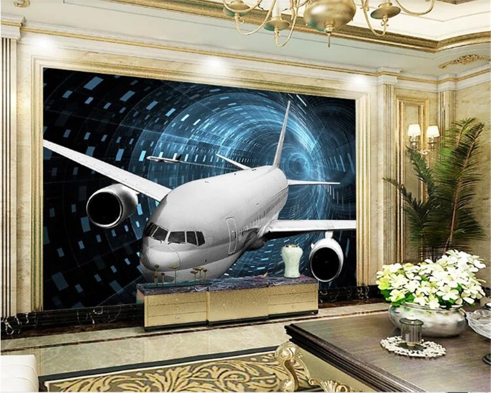  семейный поход 3D" Beibehang 3d обои behang Tech туннельные самолеты несущие обои домашний  декор для гостиной фоновые бумажные обои роспись 3d | AliExpress