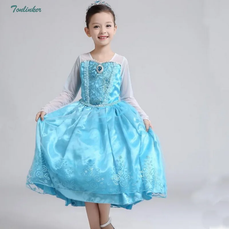 dress Костюм принцессы Эльзы с блестками и длинными рукавами с накидкой; платье для девочек на Хэллоуин; маскарадный костюм; Рождественский наряд для дня рождения; Новинка года - Цвет: dress