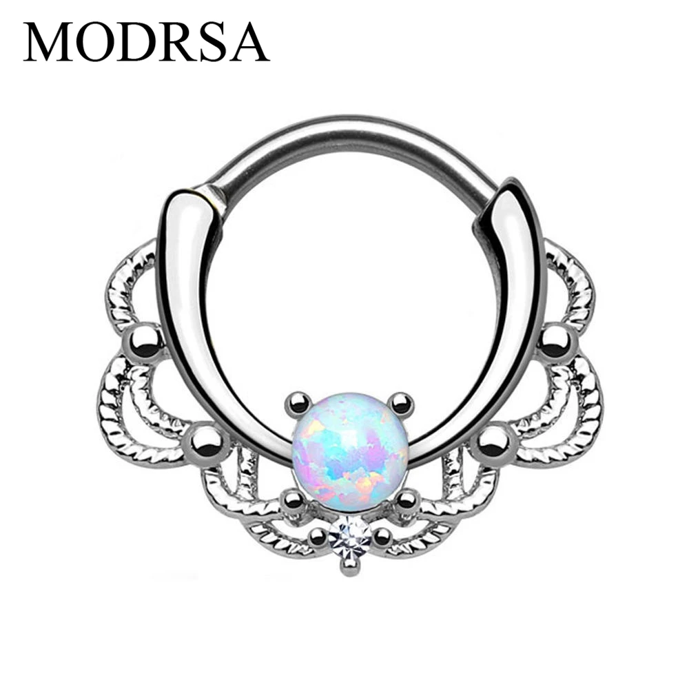 Modrsa один опал Lacey 16 г перегородки вешалка клип на носу пирсинг Хооп Нос Кольца