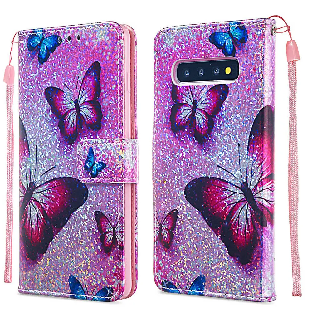Блестящий чехол книжка с единорогом для Samsung Galaxy S10e S10 S9 S8 Plus стильный кожаный в