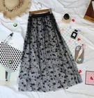 Юбка женская сетчатая средней длины, модная повседневная элегантная кружевная трапециевидная Юбка со звездами, черная белая длинная, RE2411, на лето