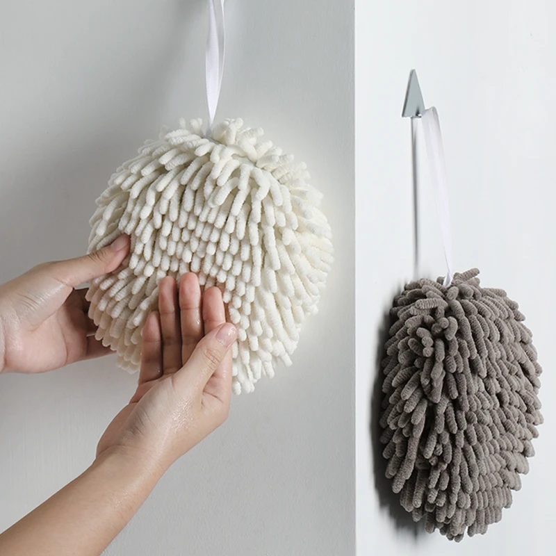 

Chenille Hanging Hand Towel Water Absorbent Solid Color Soft Comfortable Towel Kitchen Bathroom Cleaning Tools Home Accessories