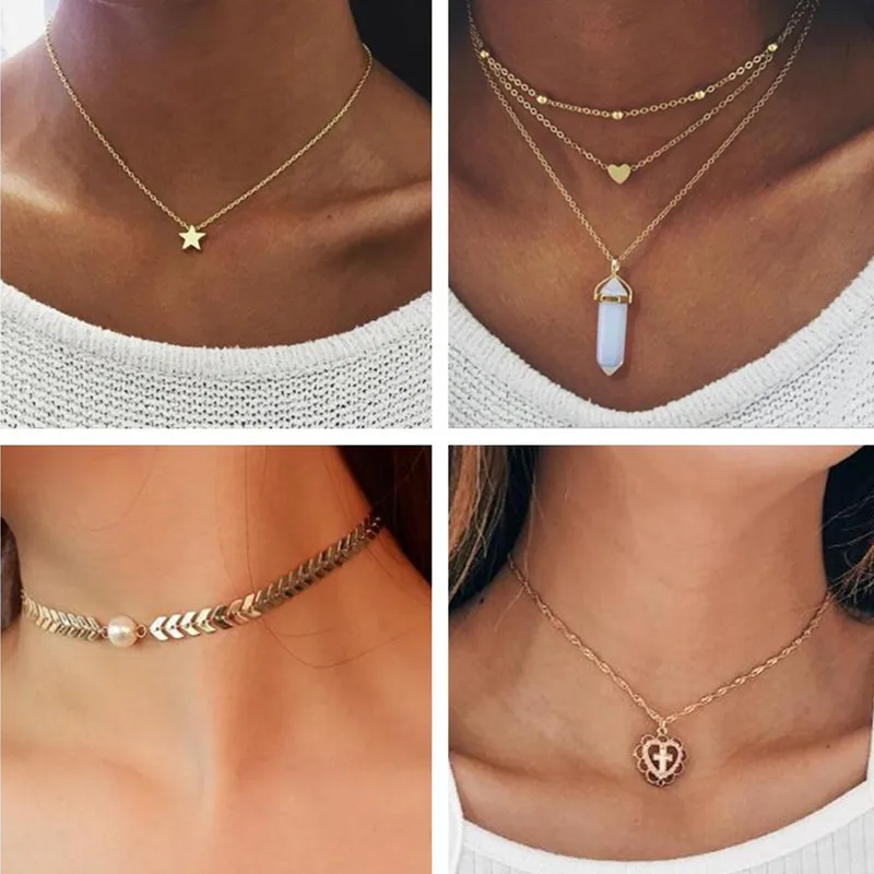 Цепочка Женская многослойная Seblasy с подвеской в форме сердца имитацией жемчуга |