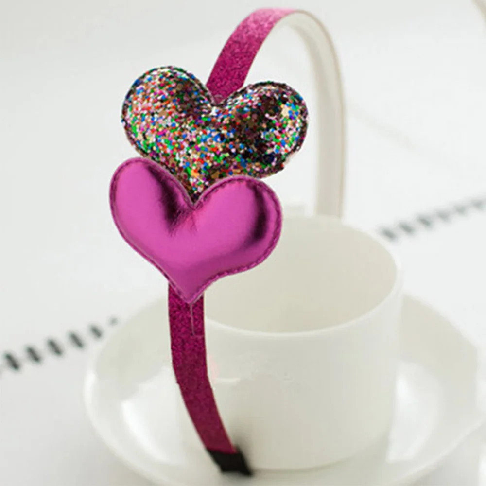 Heart Rose Red Новинка, Детская повязка на голову, золотые подарки, 1 шт., вечерние, розовые, для детей, повязка на голову, со звездами, для девочек, Серебряное сердце, блестки, искусственная кожа, ручная работа, аксессуары для волос - Цвет: Heart Rose Red