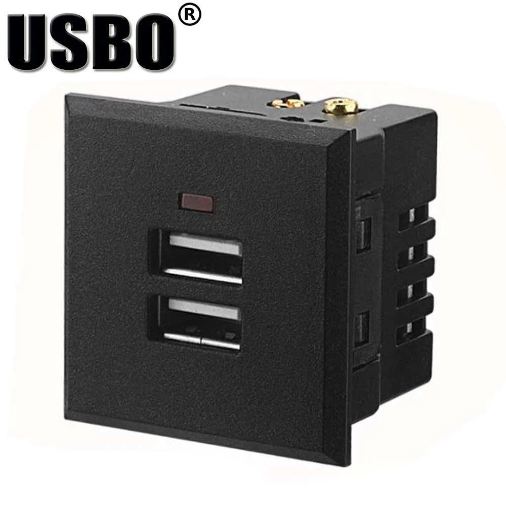 Зарядное гнездо питания с двумя USB разъемами черный белый встроенный (5 в 2 1 а)