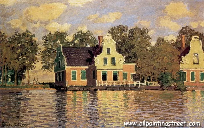 

Картина маслом, Репродукция на льняном холсте, дома вдоль зааня в заандаме, Клод Моне, 100% ручная работа, бесплатная доставка