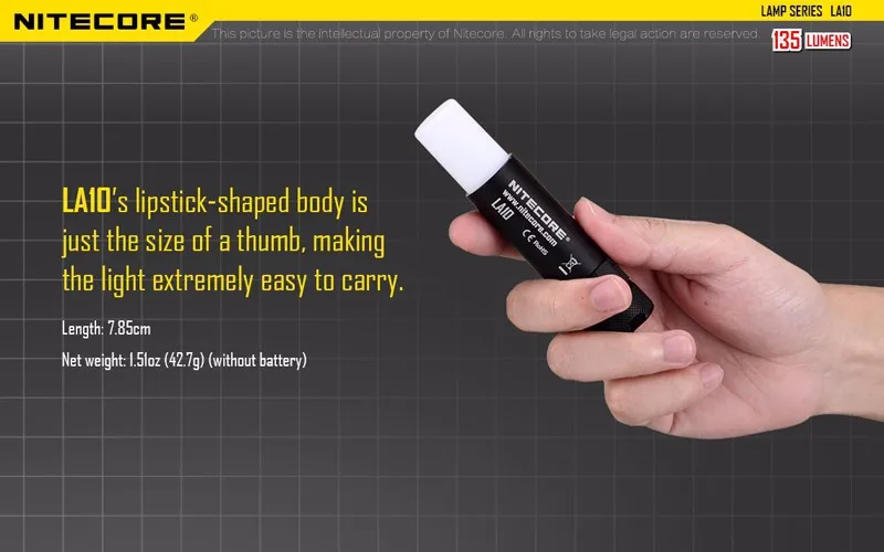 Цена по прейскуранту завода Nitecore LA10 кемпинговая светлая помада в форме большого пальца 1* AA Мини походный фонарь с освещением 360 градусов