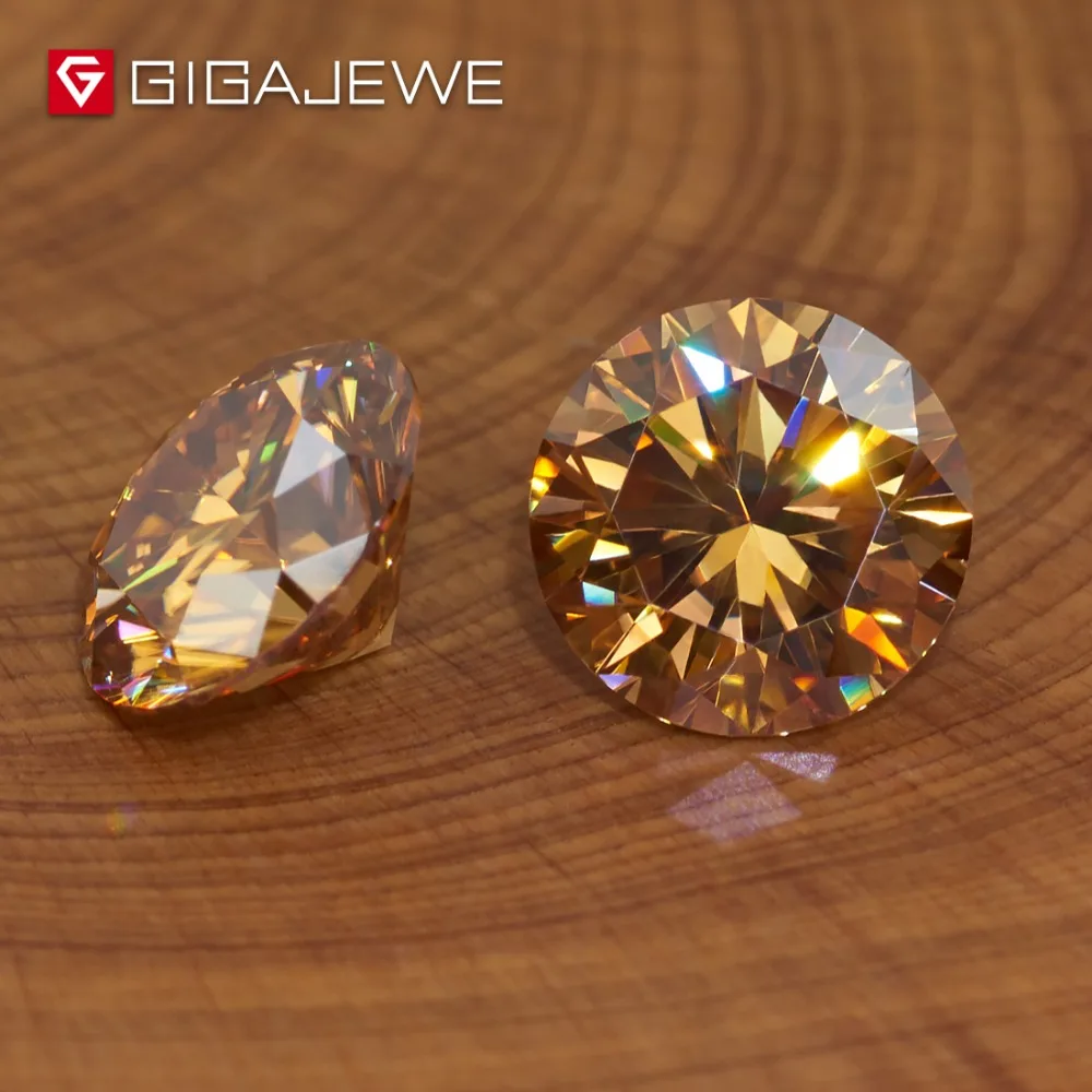 GIGAJEWE Муассанит 1.0ct Золотой VVS1 круглая огранка лабораторные алмазные драгоценные камни свободные каменные подвески для DIY изготовления ювелирных изделий подарок подруге