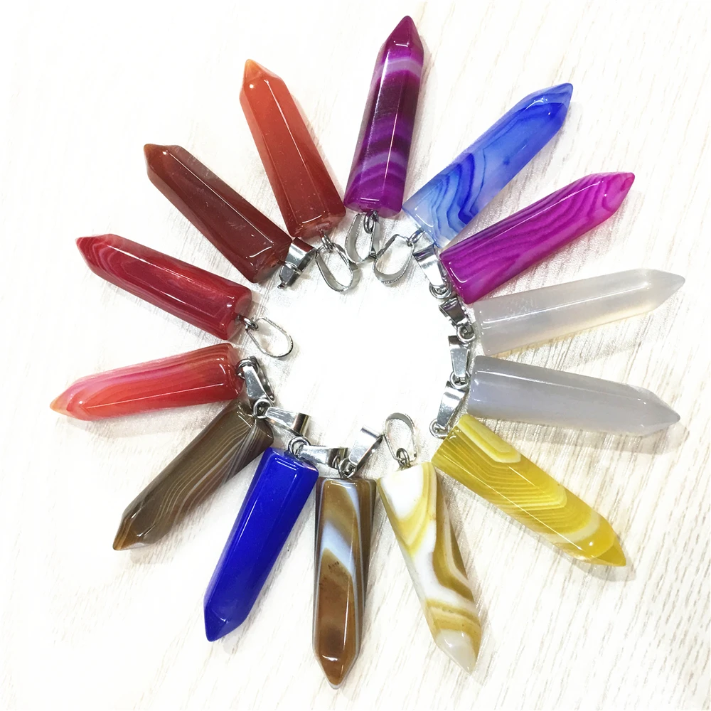 

Hot 24PCS Fahsion Natural Stone Pillar Pendants Random Mixing Agates Onyx Point Charms Hexagonal Pendant Dropshipping Wholesale
