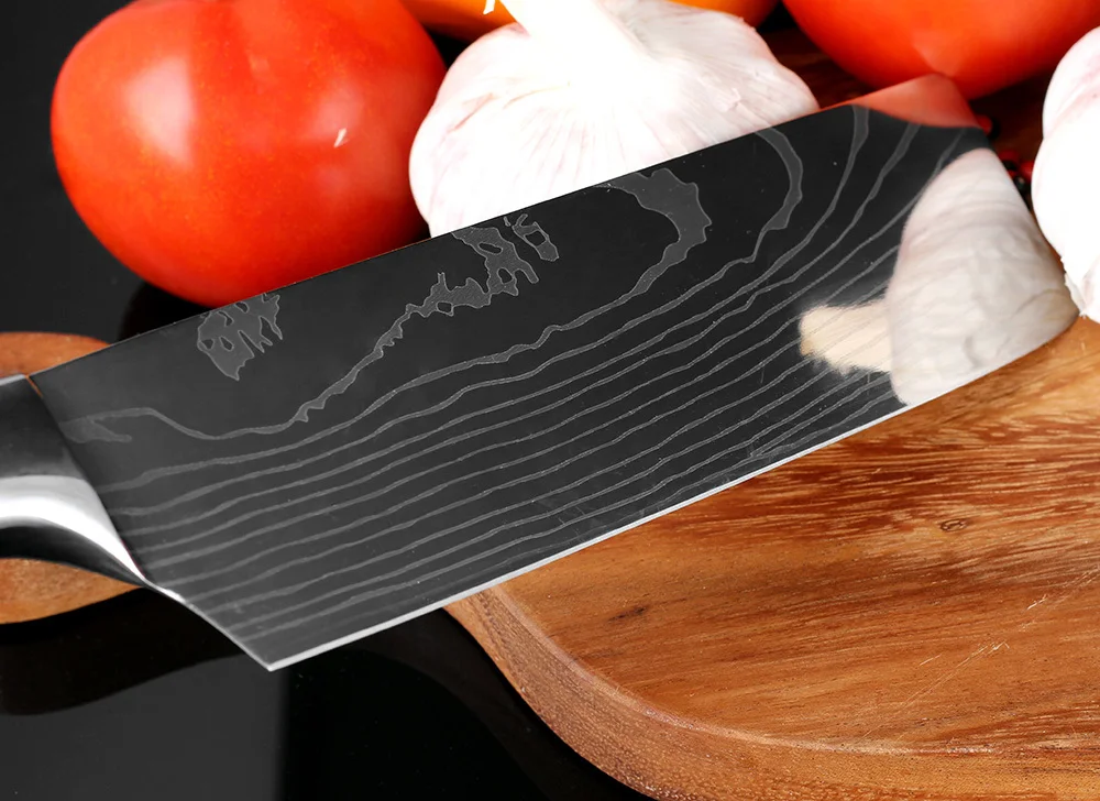 New Style 7''Japan Chef Knife Stainless Steel Imitate Damascus Pattern Kitchen Utility Vegetable | Дом и сад