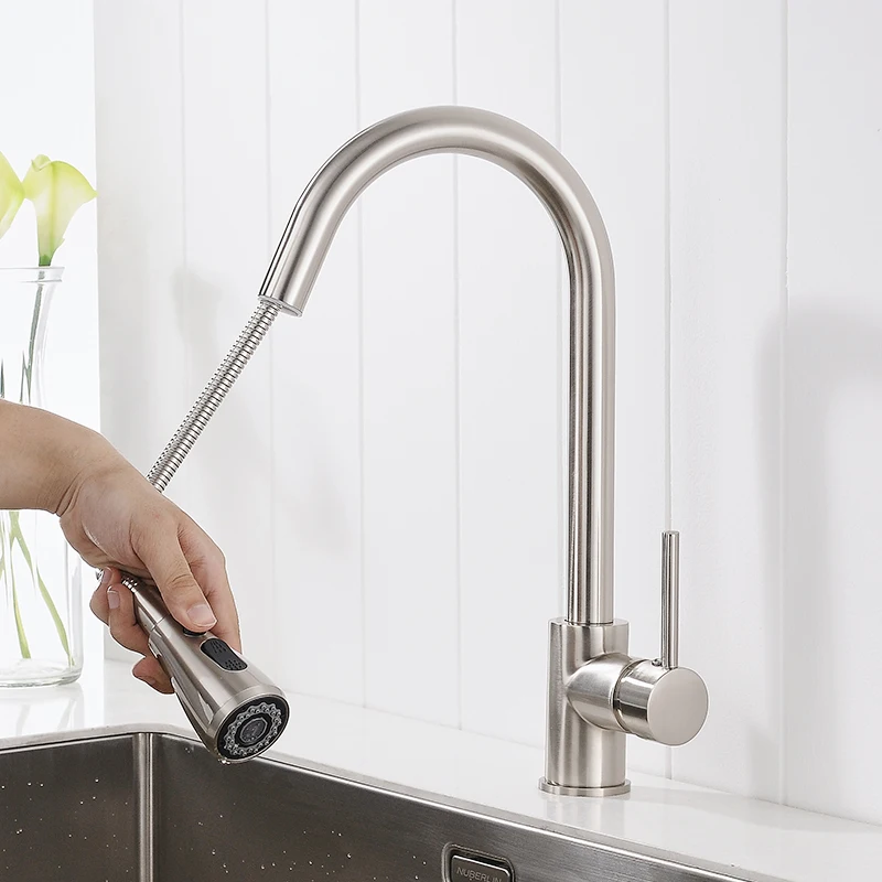 Кухонный Смеситель FLG с одной ручкой выдвижной хромированный латунный кран для