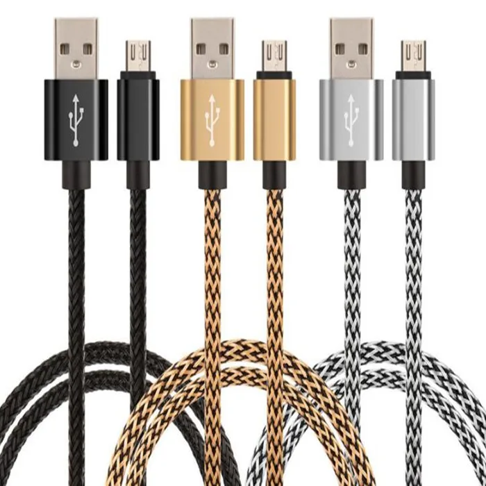 200 шт. 1 м металлический сплав ткань нейлон плетеный кабель Micro USB свинцовое