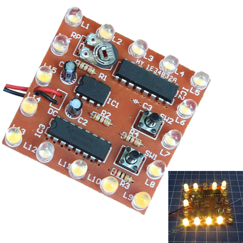 DIY Kit электронный NE555+ 74HC595 16 бит 16 канальный светильник плавные огни Светодиодный модуль комплект ходовой светильник сварочная доска