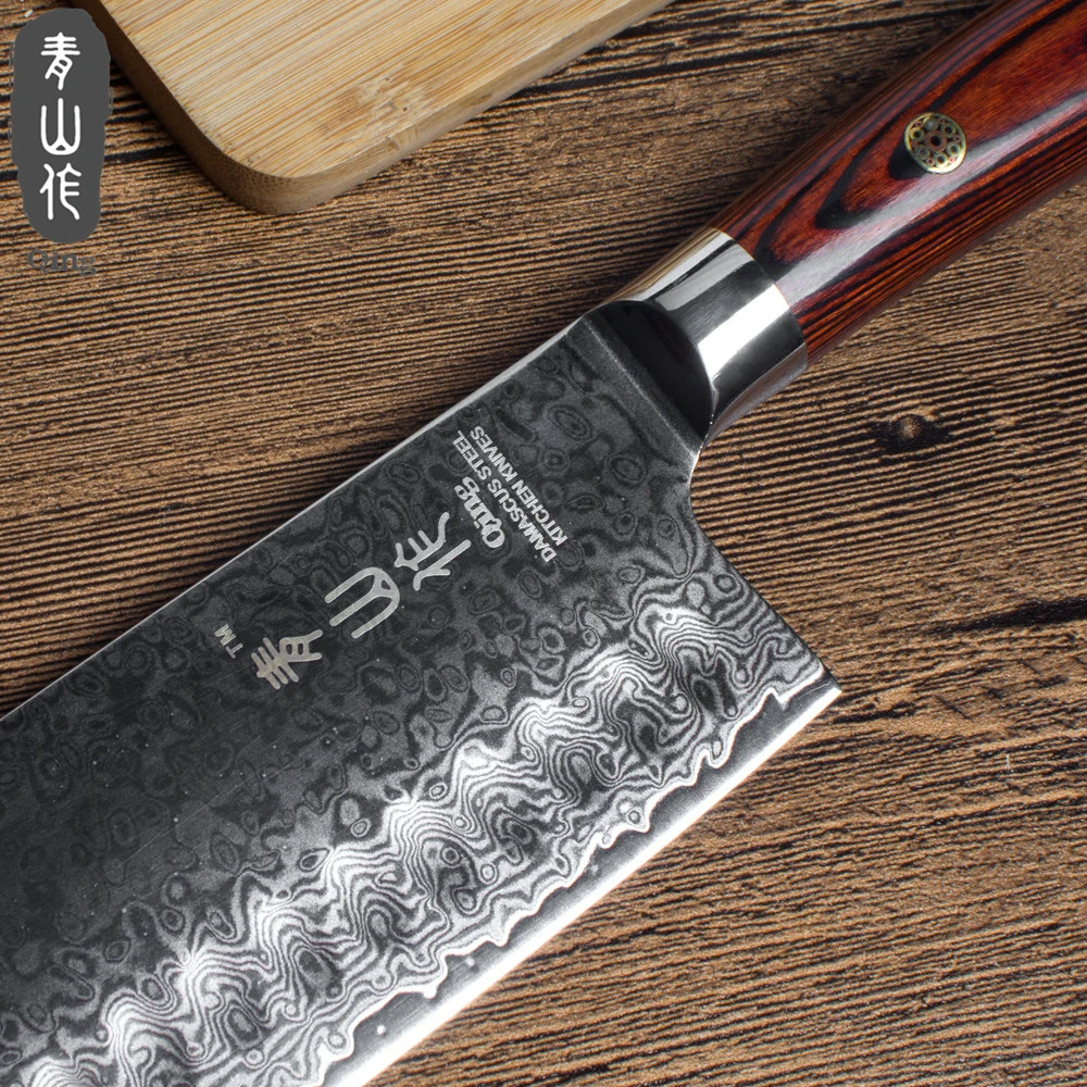 QING beauty шаблон дамасский клинок нож 8 &quotшеф повара 7&quot разделочный Santoku VG10 Core цвет