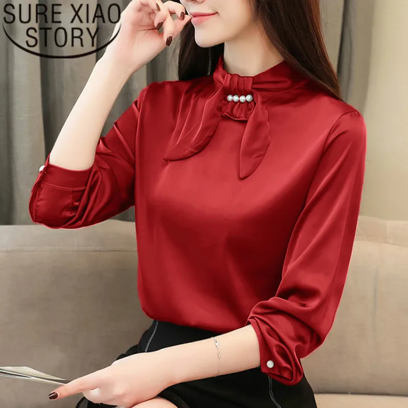 

blusas mujer de moda 2018 women blouse Silk Shirt Long Sleeve Spring and Autumn work wear New Korean Slim fit blusa 1435 45