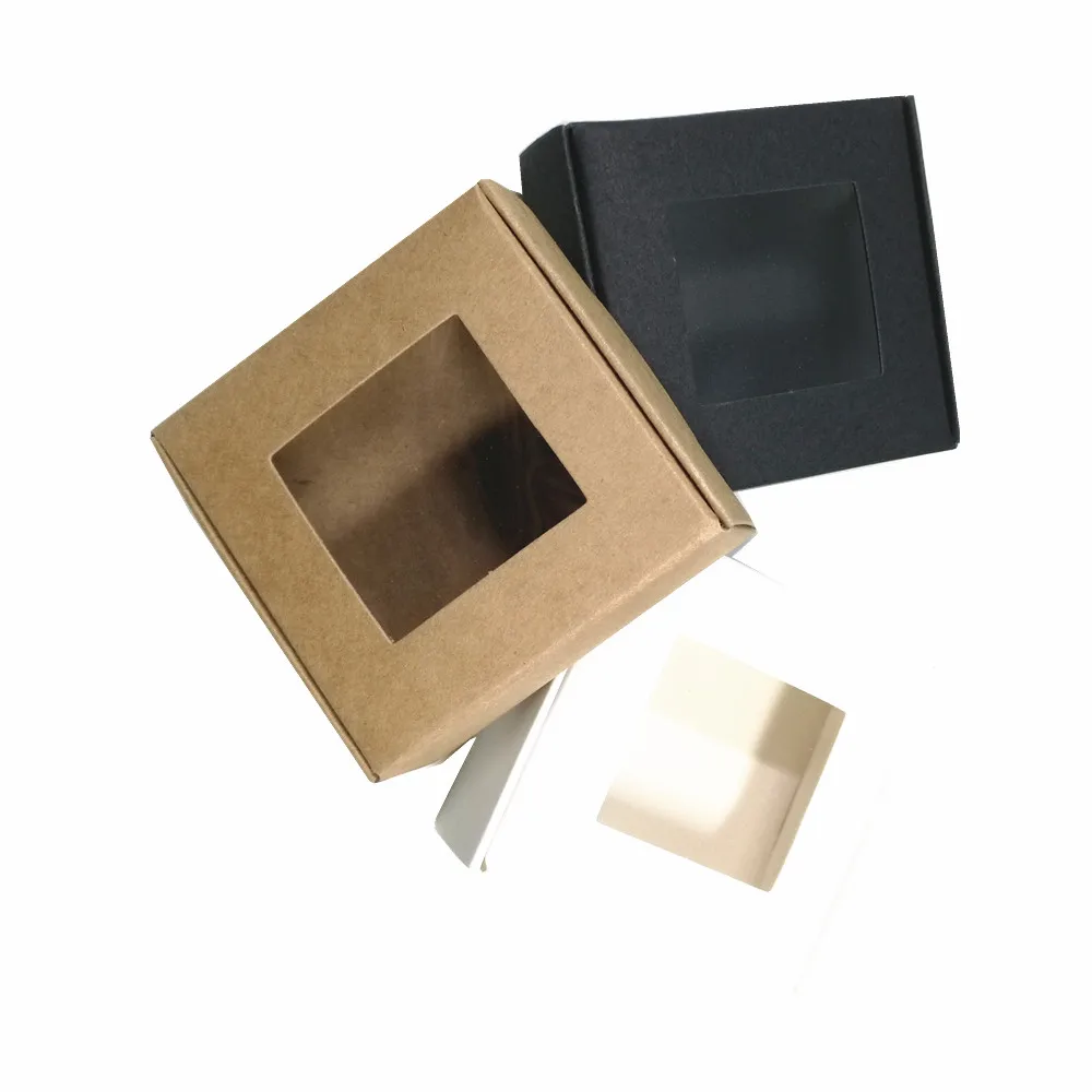 

30Pcs Kraft Paper Party Supply Package Box with Plastic Clear Window Papercard Gifts Snack Retails Packing Box 6.5x6.5x3cm