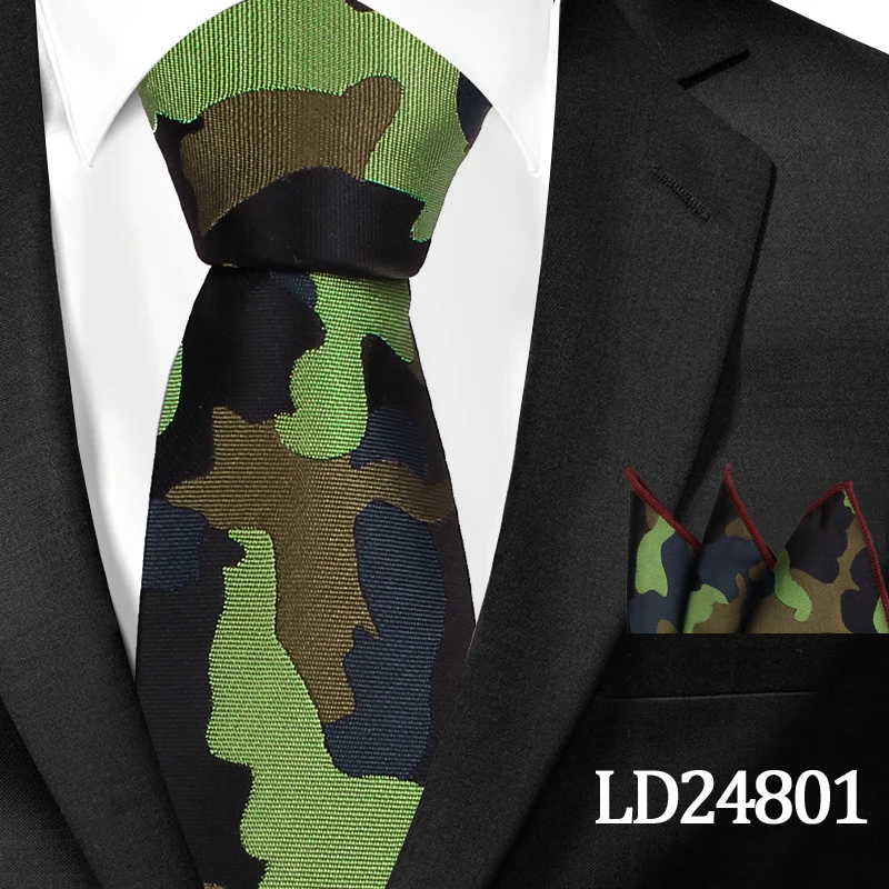 LD24801 Классические камуфляжные Галстуки для шеи и карманные Квадратные наборы для мужчин Повседневный тонкий галстук и носовой платок Набор Gravatas обтягивающие мужские галстуки - Цвет: LD24801