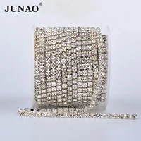 junao high quality ss6 8 10 12 16 18 silver gold base glass rhinestone dense chain clear crystal appliques trim strass banding