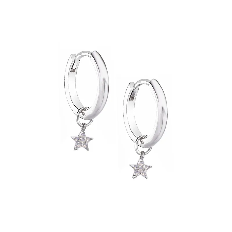 Silver Star Earring Moonmory Аутентичные 925 серебро розовое золото петля круглые серьги-обруч луна кулон Huggies Звезда Крест DIY женщин Jewlry - Окраска металла: Silver Star Earring