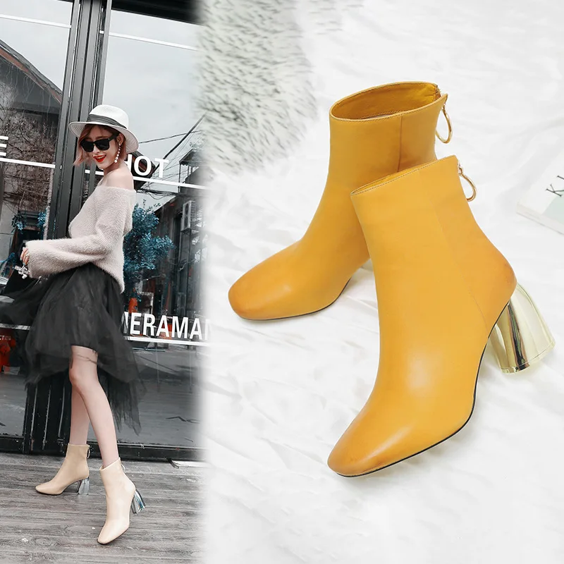 Европейская мода 2018 зимние женские ботильоны из натуральной кожи на квадратном