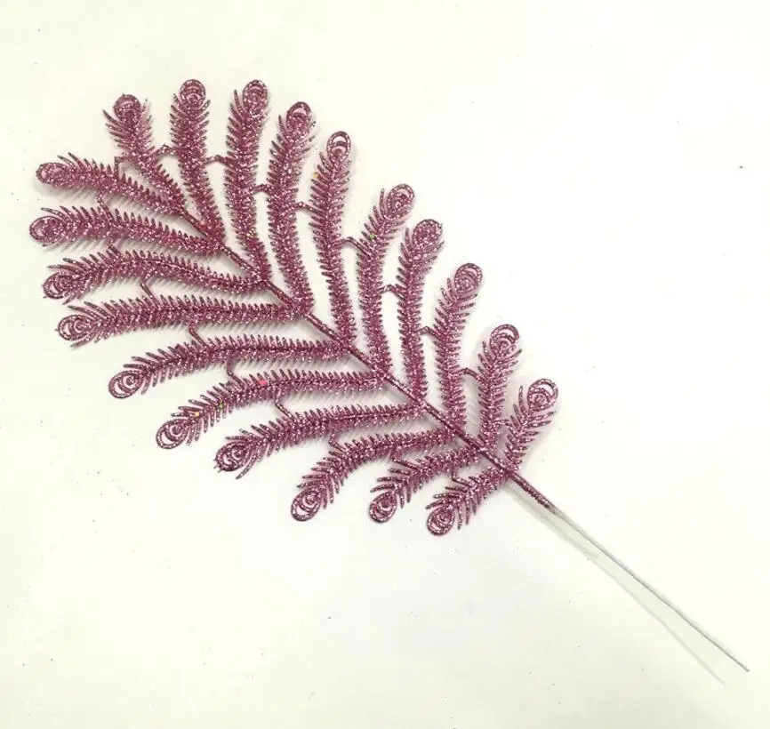 

20pcs Glitter Powder Peacock Leaf Branch For Flower Arrangement Accessories Christmas Party Home Wedding Garden Decoration