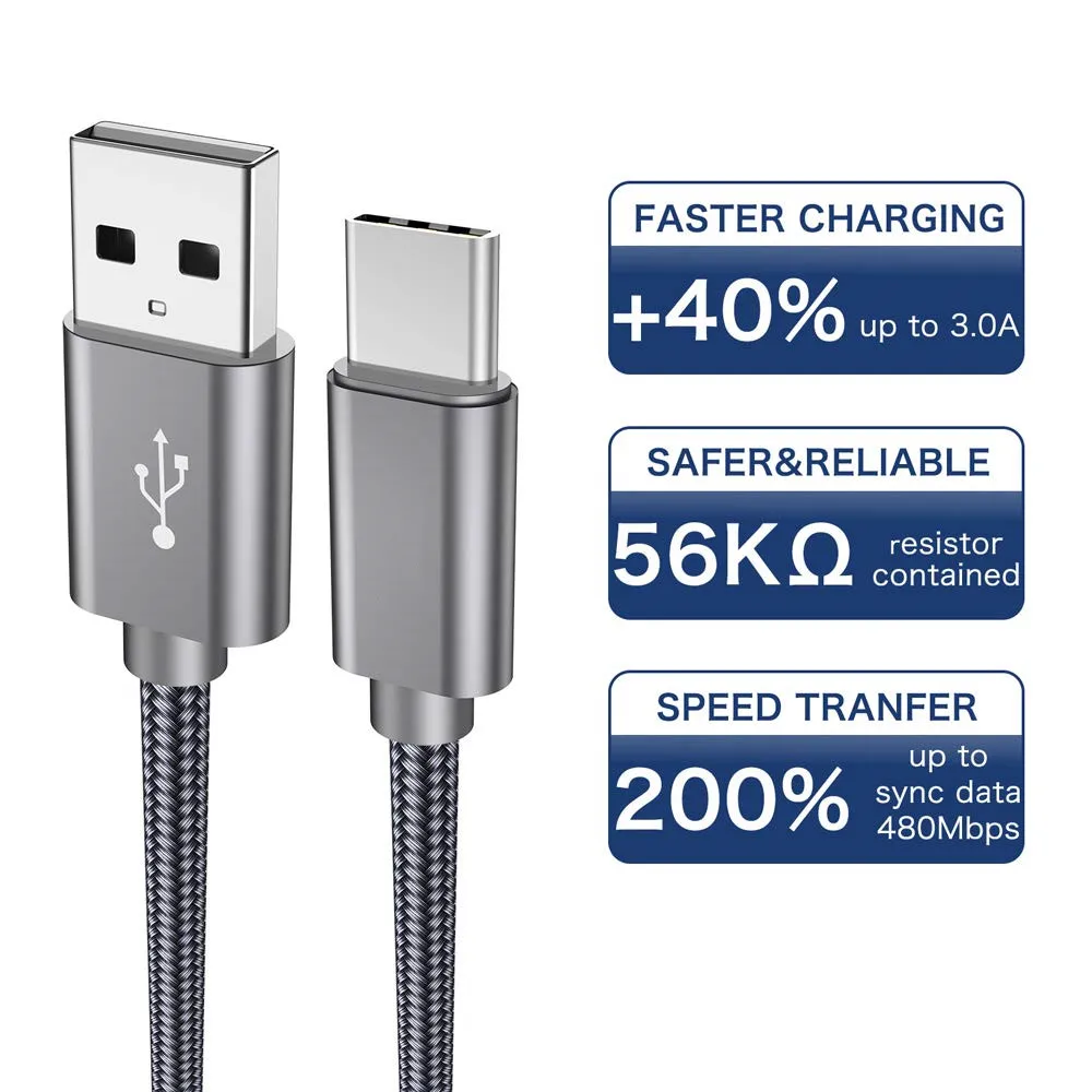 Зарядный кабель USB Type C с нейлоновой оплеткой для быстрой зарядки и синхронизации