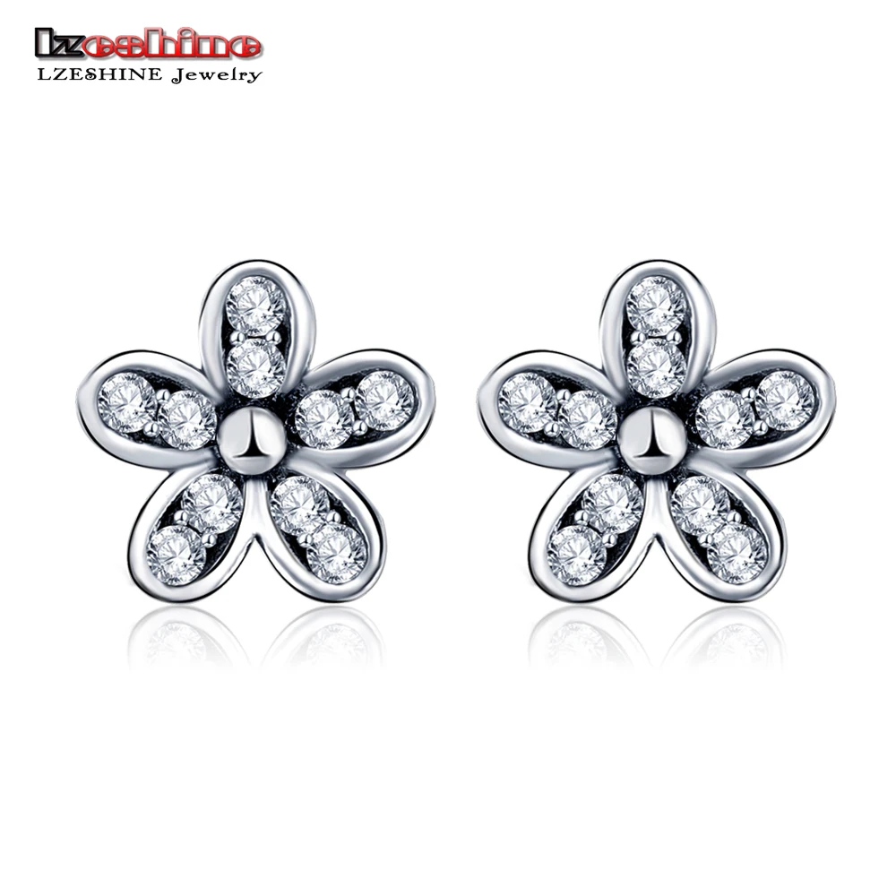 LZESHINE 2017 New Arrival Authentic 925 Sterling Silver Dazzling Stud Earrings CZ Flower Women Jewelry PSER0001 | Украшения и