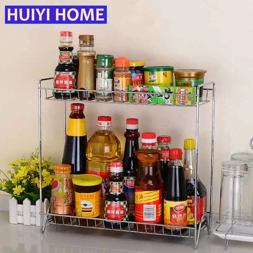 Huiyi домашний двухслойный стеллаж для специй металлический кухонный Органайзер