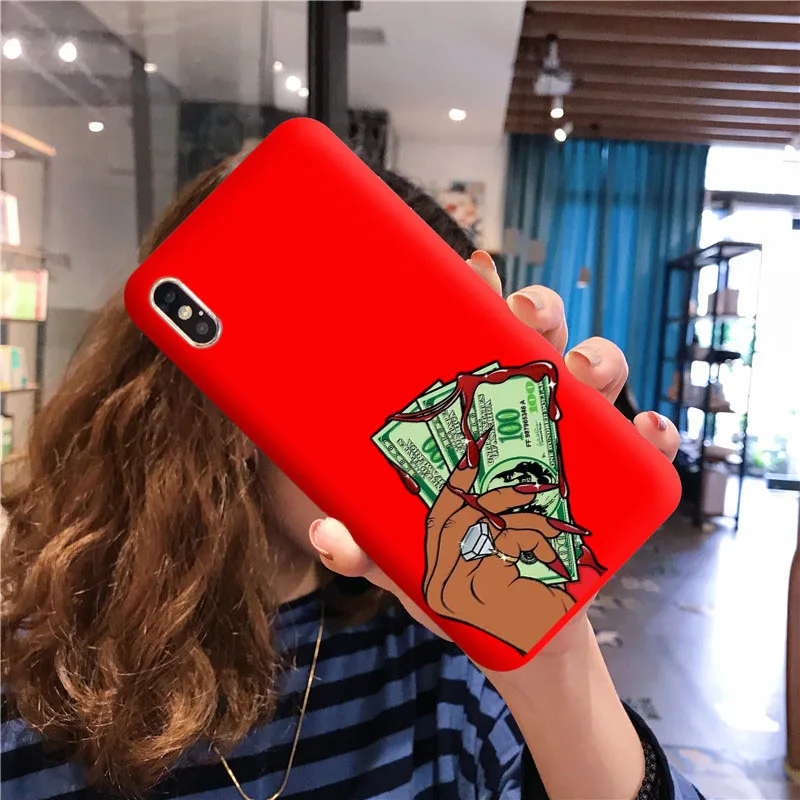 Funny Black Head Girl Phone Case Make Money Not Friends Women For iPhone 11Pro Max X XR XS 8 7 6s Plus Candy Red Silicone Cover