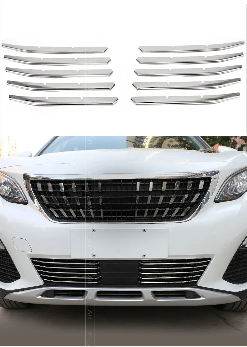 Vtear для peugeot 3008 3008GT аксессуары для внешней решетки радиатора для автомобиля накладка из нержавеющей стали ремонт продукта