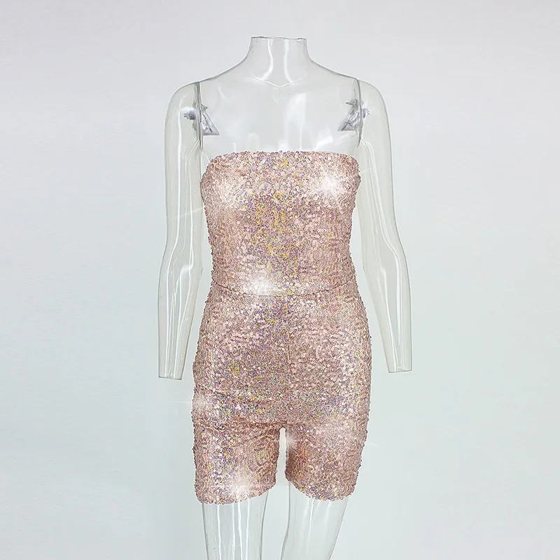 DRESSMECB без бретелек с блестками Bodycon сексуальные комбинезоны женский комбинезон