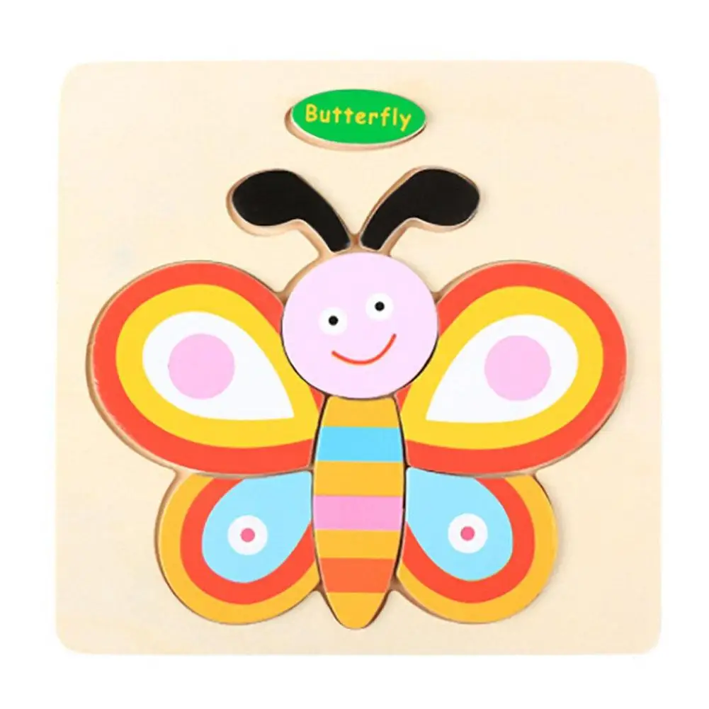 butterfly 1 шт. детские игрушки Мультяшные 3D детские игрушки-головоломки животные деревянные головоломки детские развивающие игрушки для детей подарок - Цвет: butterfly