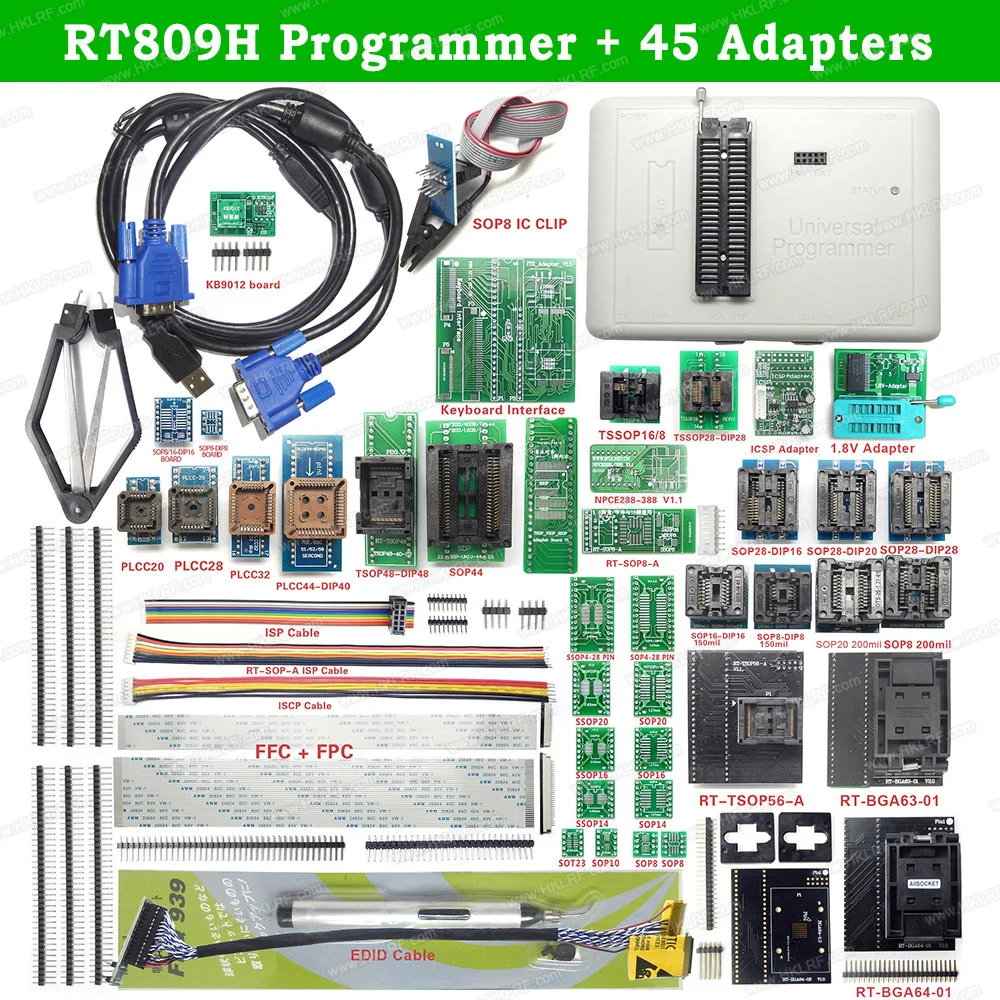 RT809H Универсальный EEPROM USB программатор+ 45 адаптеров BGA64 TSOP48 с всасывающей ручкой+ SOP8 клип лучше, чем RT809F программатор