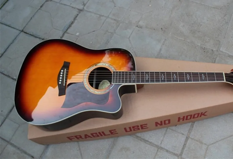 Заводская Заказная 4" cutaway Акустическая гитара" Sunburst "с твердой верхней кленовой задней стороной может добавить Fishman pickup