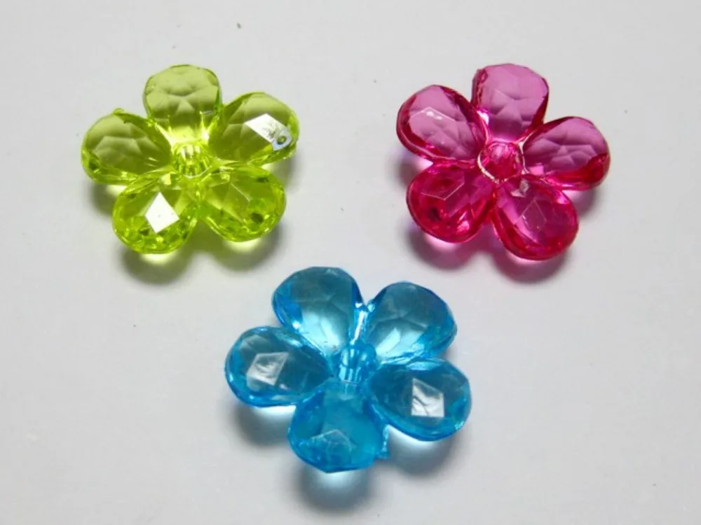 

50 Mixed Colour Transparent Acrylic Flower Beads 22mm Center Drilled Flower