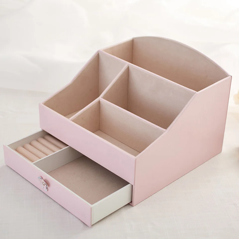 Pink Makeup Box Msjo органайзер для макияжа коробка для хранения ювелирных ящиков с косметической коробкой из искусственной кожи лак для ногтей цепочка с подвеской в форме тюбика помады кольцо Органайзер - Цвет: Pink Makeup Box