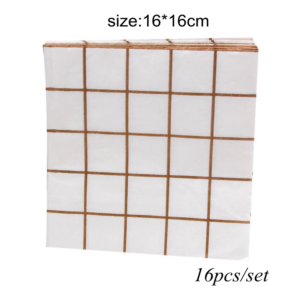 16pcs Napkin 1 компл. Розовое золото решетки одноразовые столовые приборы набор Bling бумажный стаканчик/тарелка/салфетка украшение стола для свадьбы День рождения партии поставки - Цвет: 16pcs Napkin