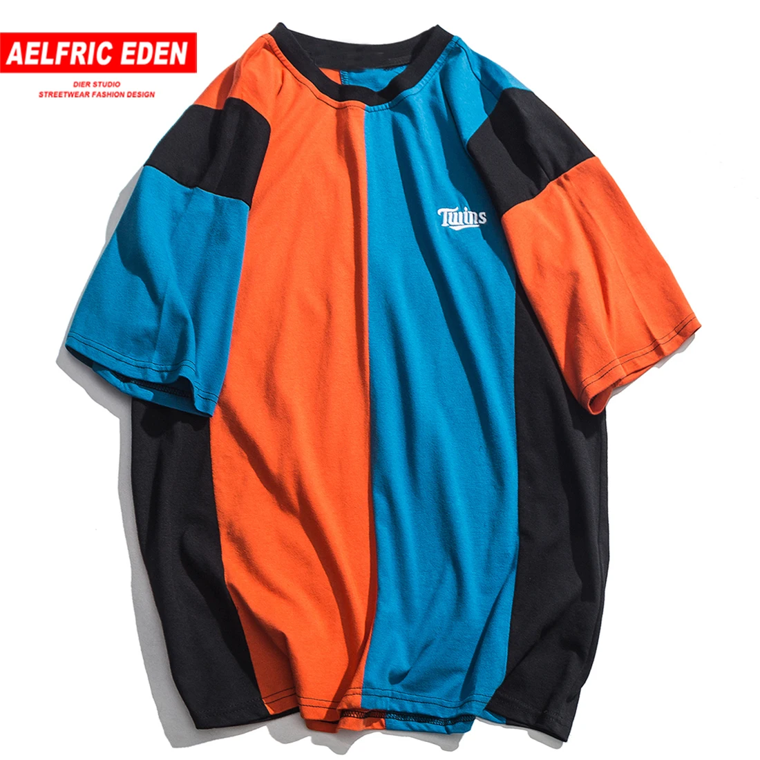 Aelfric Eden Color Block Patchwork Casual Hip Hop Mens T-shirts 2019 Summer Fashion Harajuku Cotton Tops Tee Shirts Streetwear | Мужская