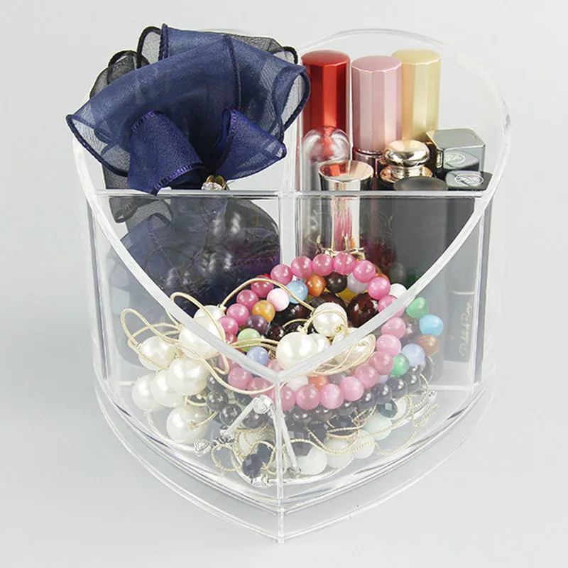 Настольный акриловый в форме сердца Прозрачный Органайзер для макияжа