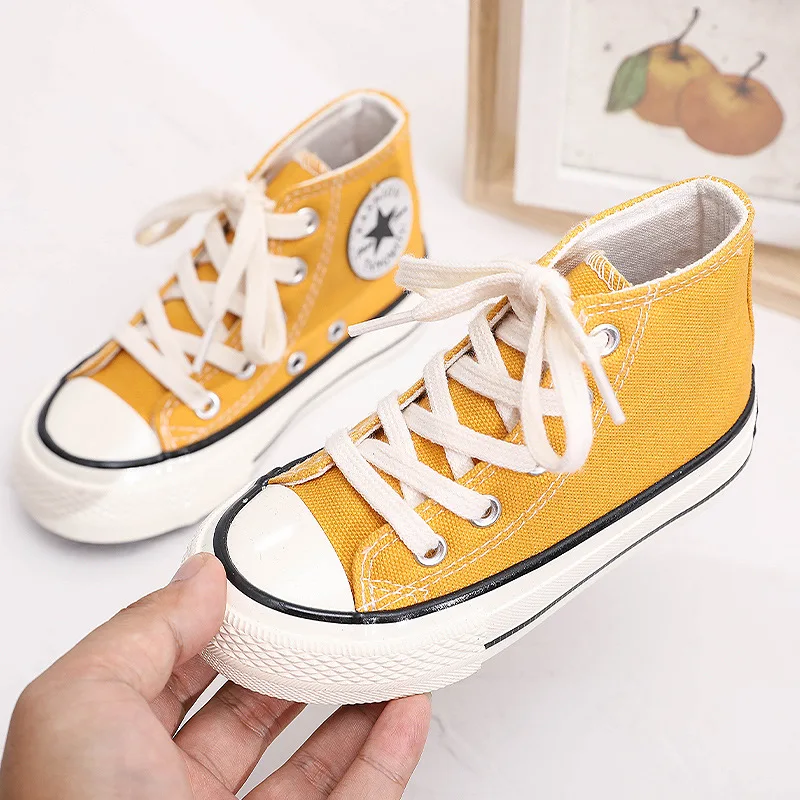 

Black Kids Sneakers 2019 Children Shoes Classical Canvas Sneakers Breathable Boys Girls Shoes High Top Lace-up Sneakers Flat